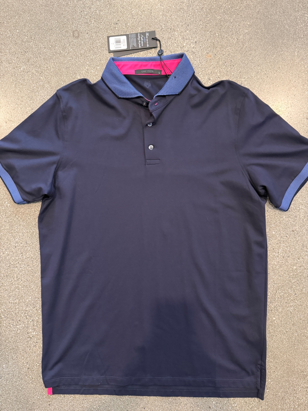 Greyson Navy Polo with Pink Contrast Trim